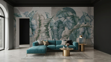 Tapeta winylowa struktura płótna liście tropikalne - GIANNI Arch (turquoise)