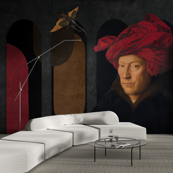 Tapeta winylowa struktura płótna obraz olejny - JAN VAN EYCK & THE BEETLE (red)