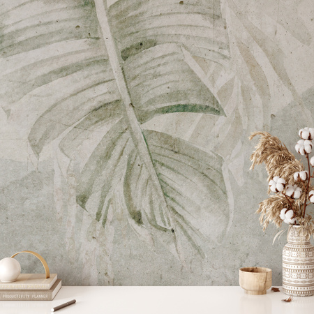 Tapeta winylowa struktura płótna tropikalne liście zielona - KAMARA color (landscape)