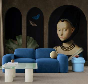 Tapeta winylowa struktura płótna malarstwo - GIRL WITH BUTTERFLIES (green)