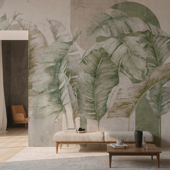 Tapeta winylowa struktura płótna liście tropikalne - GIANNI Arch (green)