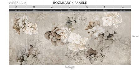 Tapeta winylowa struktura płótna kwiaty peonie rybki beżowa - NAYLA beige (flowers)