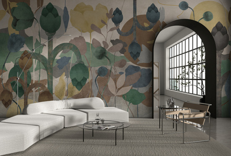 Tapeta winylowa struktura płótna roślinna kolorowa - DREAM ON in color