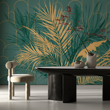 Tapeta winylowa struktura płótna liście zielona - AIDA (green)