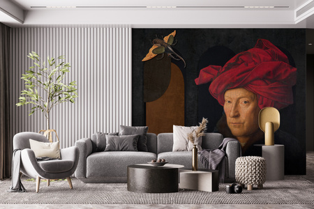 Tapeta winylowa struktura płótna obraz olejny - JAN VAN EYCK & THE BEETLE (brown)