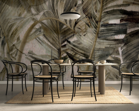 Tapeta winylowa struktura płótna liście tropikalne zielona - MONSOON green