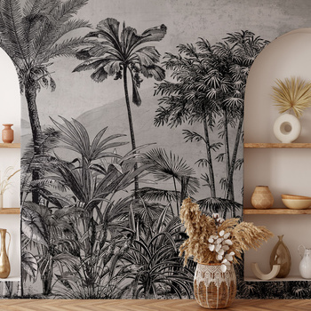 Tapeta winylowa struktura płótna palmy tropikalna szara - TROPICAL FOREST gray