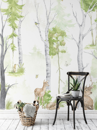 Tapeta winylowa struktura płótna dziecięca kolorowa las zwierzęta - BEAR SAYS HELLO! color