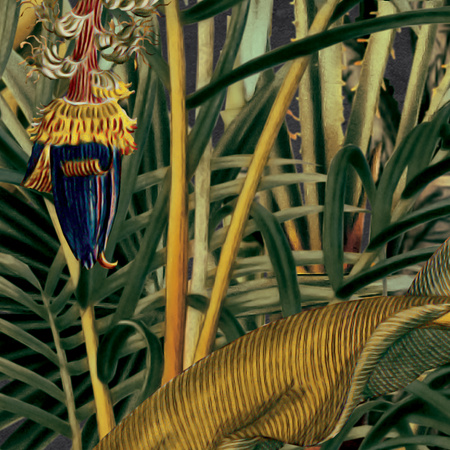 Tapeta winylowa struktura płótna liście dżungla tropikalna zielona - ONE DAY IN EDEN olive (flora)