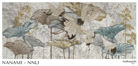 Tapeta winylowa struktura płótna żurawie orientalna kolorowa - NANAMI light