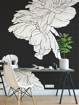 Tapeta winylowa struktura płótna kwiaty kropki czarno-biała - WHAT'S THE POINT black (stripes)