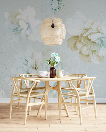 Tapeta winylowa struktura płótna kwiaty peonie niebieska - NAYLA blue (flowers)