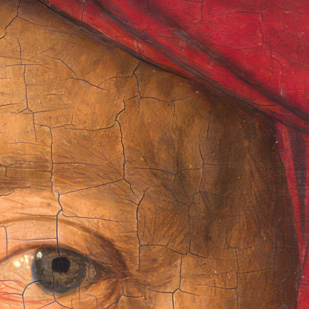 Tapeta winylowa struktura płótna obraz olejny - JAN VAN EYCK & THE BEETLE (red)