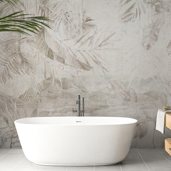 Tapeta winylowa struktura płótna tropikalne liście beżowa - KAMARA beige (landscape)