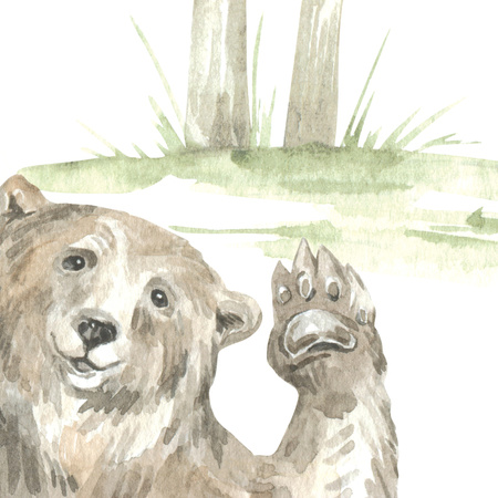 Tapeta winylowa struktura płótna dziecięca kolorowa las zwierzęta - BEAR SAYS HELLO! pastel