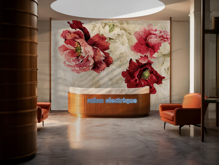 Tapeta winylowa struktura płótna kwiaty peonie czerwona - MEMORY LANE red (decor)