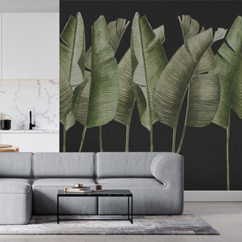 Tapeta winylowa struktura płótna liście bananowca zielona czarne tło - TALAMANCA dark (green)
