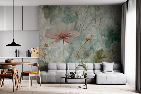 Tapeta winylowa struktura płótna kwiaty kolorowa dekoracyjna - SCARLETT damask (color)