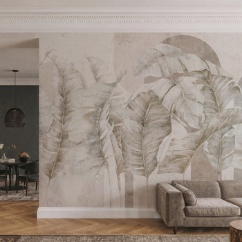 Tapeta winylowa struktura płótna liście tropikalne - GIANNI Arch (beige)