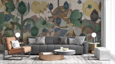 Tapeta winylowa struktura płótna roślinna kolorowa - DREAM ON in color