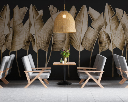 Tapeta winylowa struktura płótna liście bananowca beż czarne tło - TALAMANCA dark (beige)