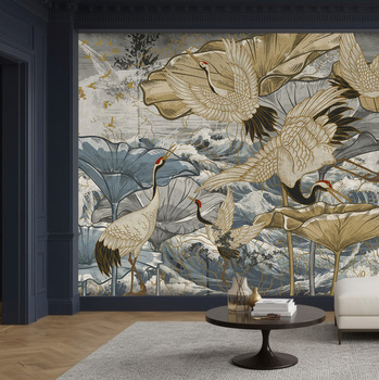 Tapeta winylowa struktura płótna żurawie orientalna kolorowa - NANAMI dark