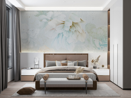 Tapeta winylowa struktura płótna kwiaty peonie niebieska - NAYLA blue (flowers)