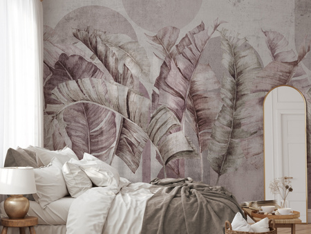 Tapeta winylowa struktura płótna liście tropikalne - GIANNI Arch (pink) 