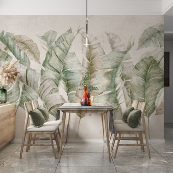 Tapeta winylowa struktura płótna liście tropikalne - GIANNI Simple (green)