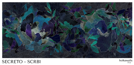 Tapeta winylowa struktura płótna kwiaty granatowa - SECRETO blue