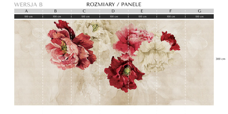 Tapeta winylowa struktura płótna kwiaty peonie czerwona - MEMORY LANE red (pure)