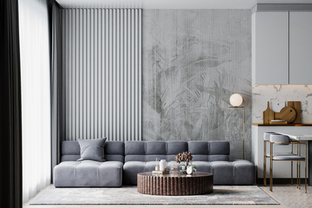 Tapeta winylowa struktura płótna liście tropikalne - MAUI (gray)