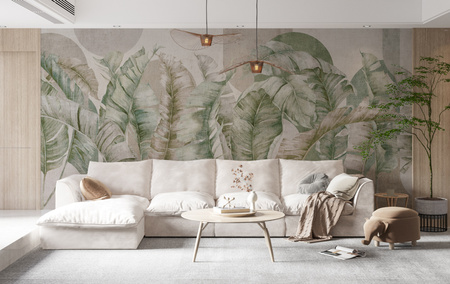 Tapeta winylowa struktura płótna liście tropikalne - GIANNI Arch (green)