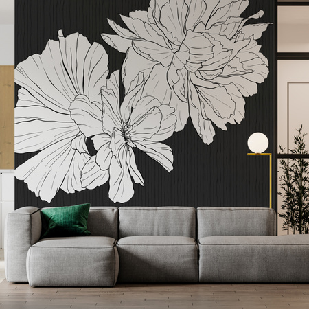 Tapeta winylowa struktura płótna kwiaty kropki czarno-biała - WHAT'S THE POINT black (stripes)