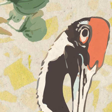 Tapeta winylowa struktura płótna żurawie orientalna kolorowa - MIZUMI terazzo