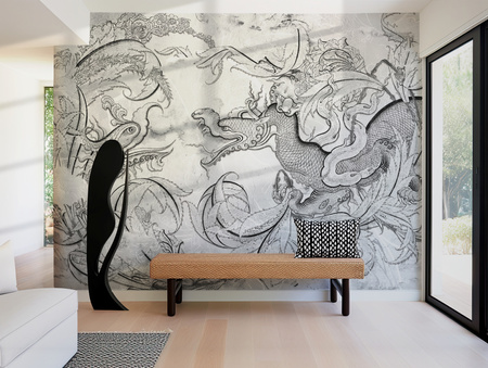 Tapeta winylowa struktura płótna smok czarno-biała - DRAGO gray