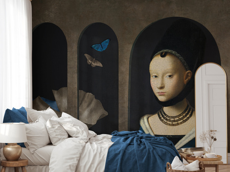 Tapeta winylowa struktura płótna malarstwo - GIRL WITH BUTTERFLIES (blue)