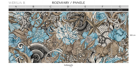 Tapeta winylowa struktura płótna kwiaty graffiti kolorowa - SAUROS blue (fossil)