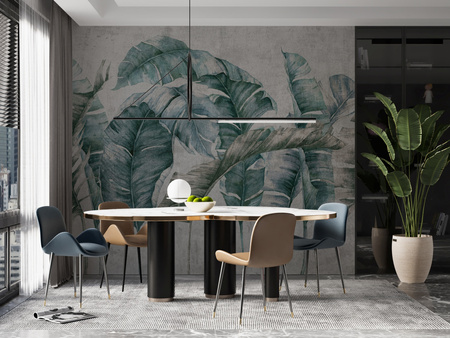 Tapeta winylowa struktura płótna liście tropikalne - GIANNI Simple (turquoise)