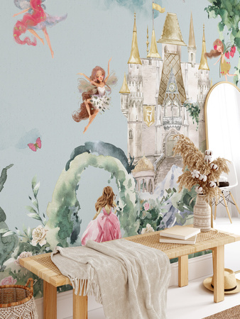 Tapeta winylowa struktura płótna dziecięca kolorowa bajkowa księzniczka - FOX IS MY FRIEND blue