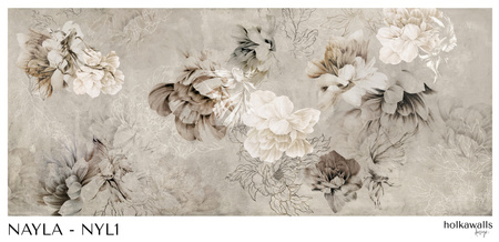 Tapeta winylowa struktura płótna kwiaty peonie rybki beżowa - NAYLA beige (flowers)