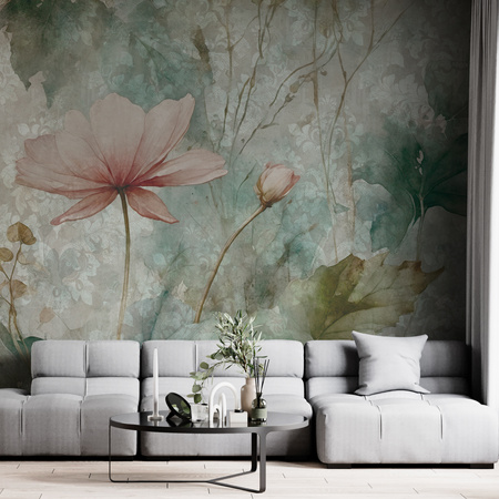 Tapeta winylowa struktura płótna kwiaty kolorowa dekoracyjna - SCARLETT damask (color)