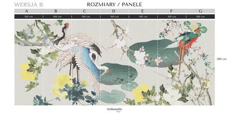 Tapeta winylowa struktura płótna żurawie orientalna kolorowa - MIZUMI gray