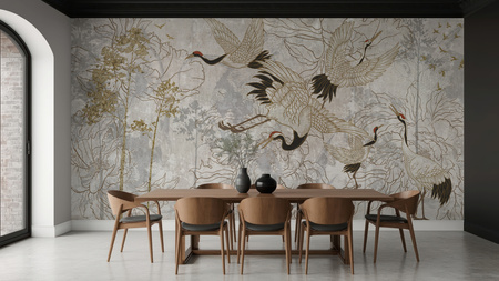 Tapeta winylowa struktura płótna żurawie orientalna kolorowa - NANAMI pure