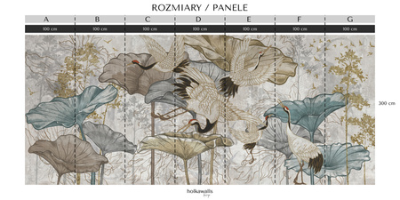 Tapeta winylowa struktura płótna żurawie orientalna kolorowa - NANAMI light