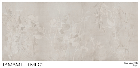 Tapeta winylowa struktura płótna gałązki i liście écru - TAMAMI (light)