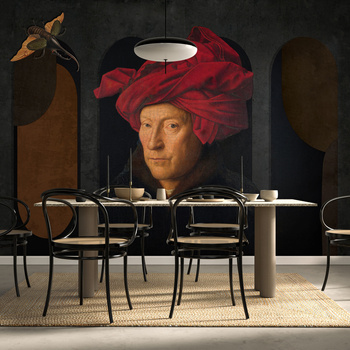 Tapeta winylowa struktura płótna obraz olejny - JAN VAN EYCK & THE BEETLE (brown)