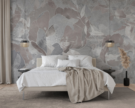 Tapeta winylowa struktura płótna kwiaty beżowa - SECRETO light