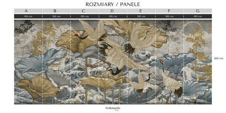 Tapeta winylowa struktura płótna żurawie orientalna kolorowa - NANAMI dark