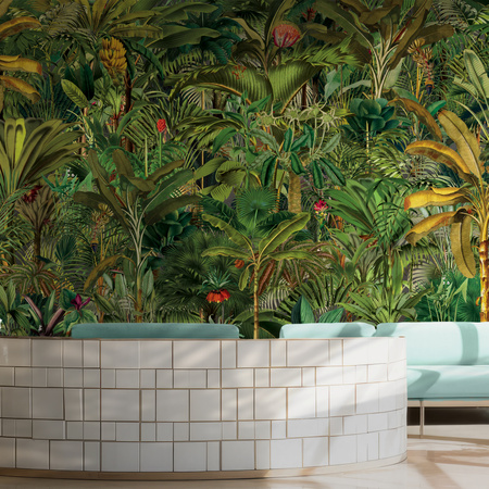 Tapeta winylowa struktura płótna liście dżungla tropikalna zielona - ONE DAY IN EDEN green (flora)